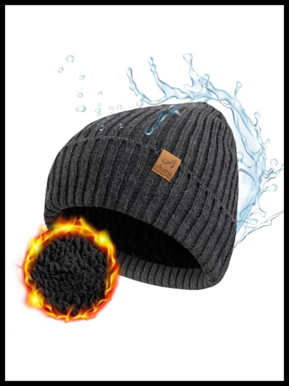 Waterproof Windproof Fleece-Lined Cuffed Beanie Winter Hat